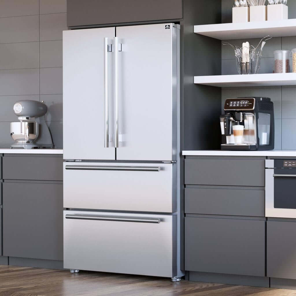 FORNO Moena 36″ French Door 19.2 Cu.Ft. Stainless Steel Refrigerator with Grill Trim