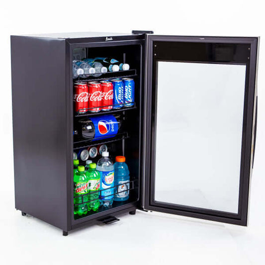 Avanti 108 Can Freestanding Beverage Center Cooler - side view with door open