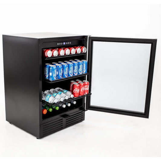 Avanti 130 Can Freestanding Beverage Center Cooler - side view with door open