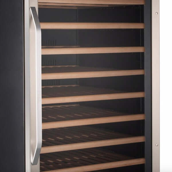 Avanti 149 Bottle Freestanding Wine Cooler with Wood Accent Shelving - front view middle door closed