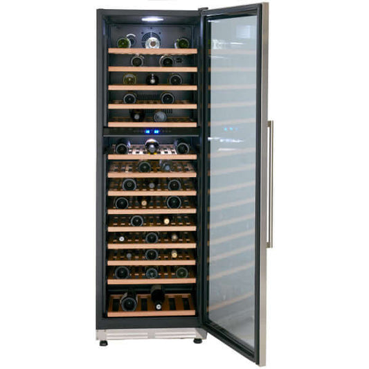 Avanti 154 Bottle Designer Series Dual Zone Wine Cooler - front view with door open