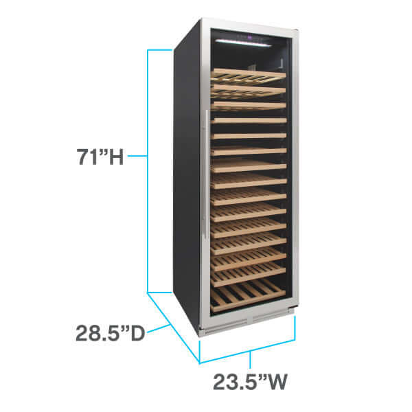 Avanti 165 Bottle Designer Series Single Zone Wine Cooler - front view with dimensions