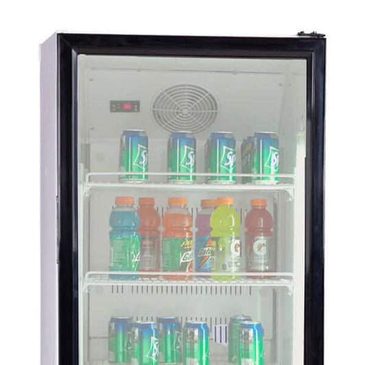 Avanti 210 Can 11.2 cu. ft. Commercial Beverage Center Cooler - front view zoomed in door closed