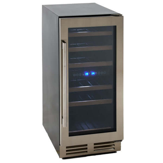 Avanti 28 Bottle Designer Series Wine Cooler with Wood Accent Shelving - front view door closed