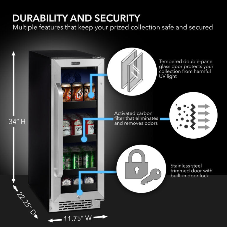 Whynter BBR-638SB 12″ Built-In 75 Can Undercounter Stainless Steel Beverage Refrigerator cooler with Reversible Door, Digital Control, Lock and Carbon Filter