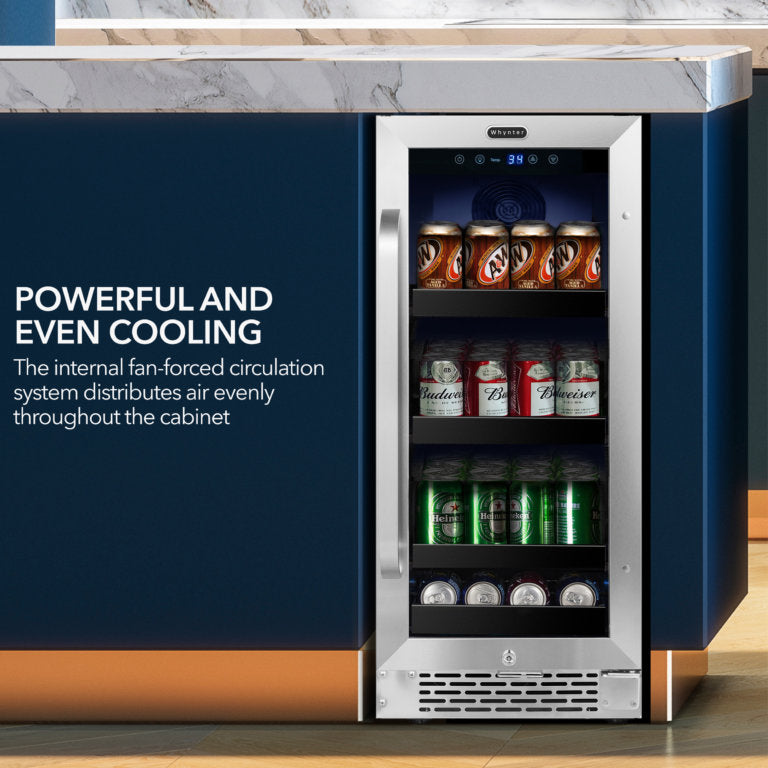 Whynter BBR-838SB 15″ Built-In 112 Can Undercounter Stainless Steel Beverage Refrigerator cooler with Reversible Door, Digital Control, Lock and Carbon Filter