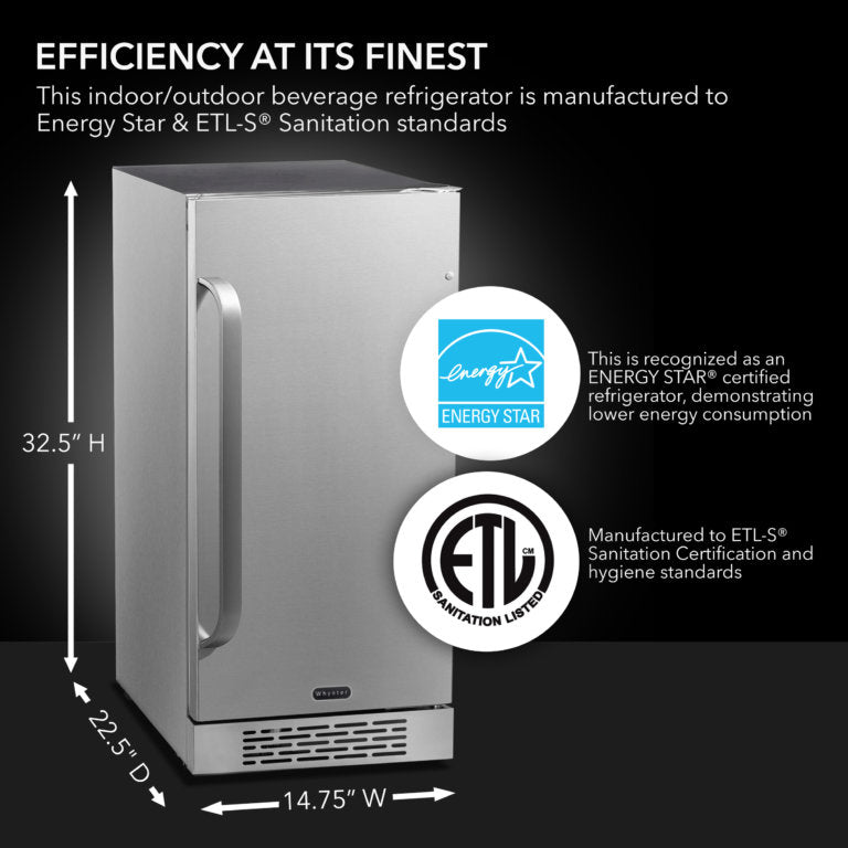Whynter BOR-326FS 15″ Built-In Energy Star 3.0 cu. ft. Indoor/Outdoor Beverage Refrigerator Cooler Weather Proof in Stainless Steel