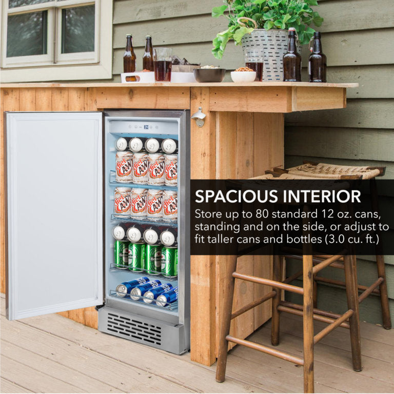 Whynter BOR-326FS 15″ Built-In Energy Star 3.0 cu. ft. Indoor/Outdoor Beverage Refrigerator Cooler Weather Proof in Stainless Steel