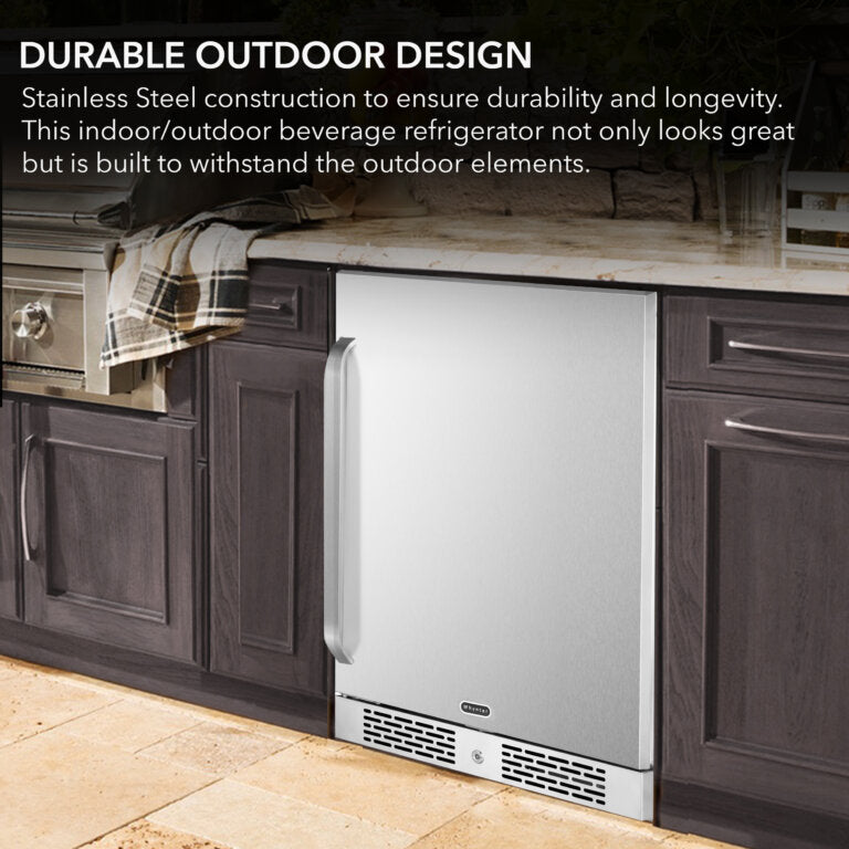 Whynter BOR-53024-SSW/BOR-53024-SSWa 24″ Built-In Energy Star 5.3 cu. ft. Indoor/Outdoor Beverage Refrigerator Cooler Weather Proof in Stainless Steel with Lock and Optional Caster Wheels