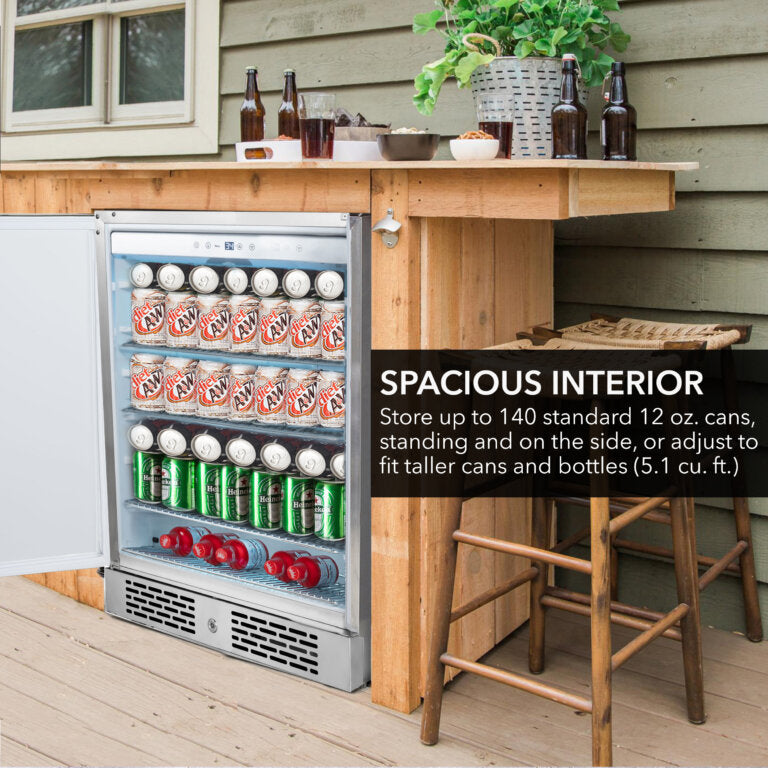 Whynter BOR-53024-SSW/BOR-53024-SSWa 24″ Built-In Energy Star 5.3 cu. ft. Indoor/Outdoor Beverage Refrigerator Cooler Weather Proof in Stainless Steel with Lock and Optional Caster Wheels