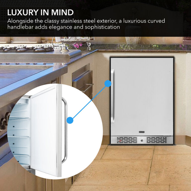 Whynter BOR-53024-SSW/BOR-53024-SSWa 24″ Built-In Energy Star 5.3 cu. ft. Indoor/Outdoor Beverage Refrigerator Cooler Weather Proof in Stainless Steel with Lock and Optional Caster Wheels
