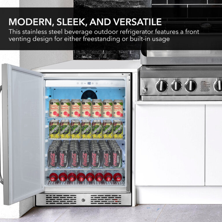 Whynter BOR-53024-SSW/BOR-53024-SSWa 24″ Built-In Energy Star 5.3 cu. ft. Indoor/Outdoor Beverage Refrigerator Cooler Weather Proof in Stainless Steel with Lock and Optional Caster Wheels