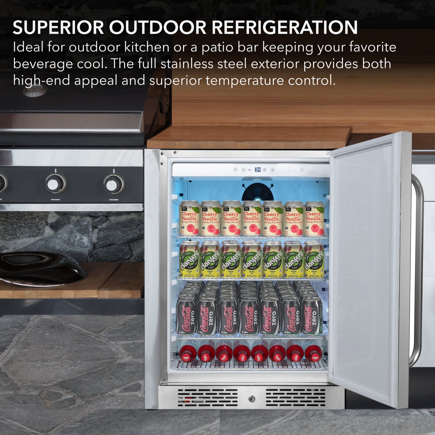 Whynter BOR-53024-SSW/BOR-53024-SSWa 24″ Built-In Energy Star 5.3 cu. ft. Indoor/Outdoor Beverage Refrigerator Cooler Weather Proof in Stainless Steel with Lock and Optional Caster Wheels