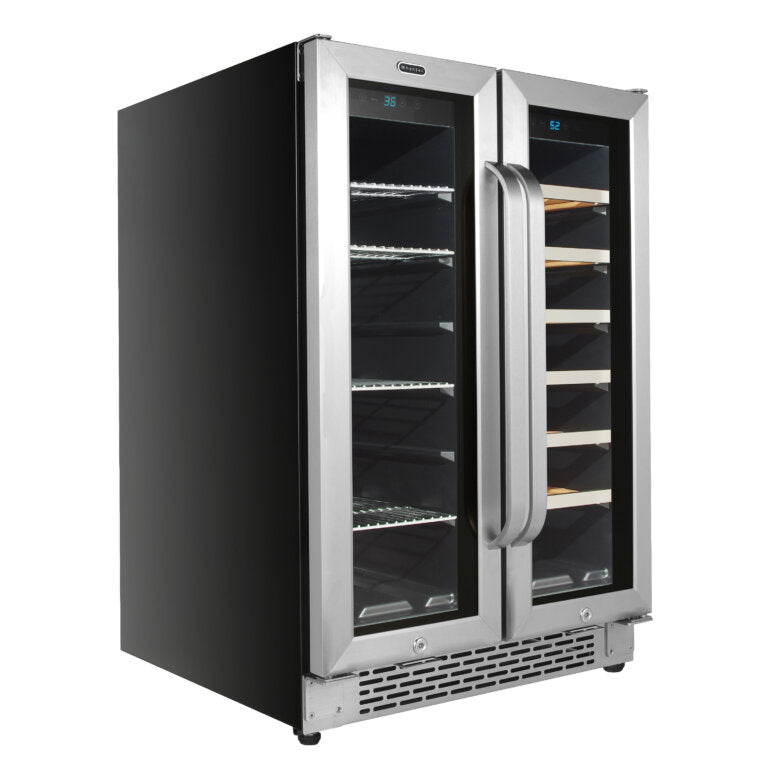 Whynter BWB-2060FDS/BWB-2060FDSa 24″ Built-In French Door Dual Zone 20 Bottle Wine Refrigerator 69 Can Beverage Center