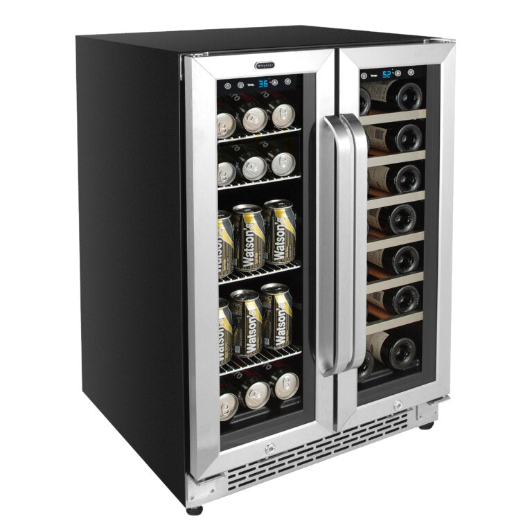 Whynter BWB-2060FDS/BWB-2060FDSa 24″ Built-In French Door Dual Zone 20 Bottle Wine Refrigerator 69 Can Beverage Center