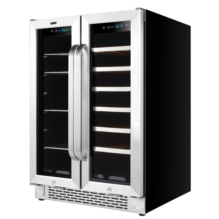 Whynter BWB-2060FDS/BWB-2060FDSa 24″ Built-In French Door Dual Zone 20 Bottle Wine Refrigerator 69 Can Beverage Center