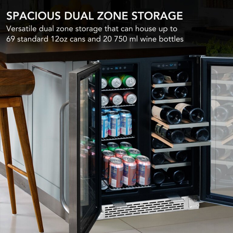 Whynter BWB-2060FDS/BWB-2060FDSa 24″ Built-In French Door Dual Zone 20 Bottle Wine Refrigerator 69 Can Beverage Center