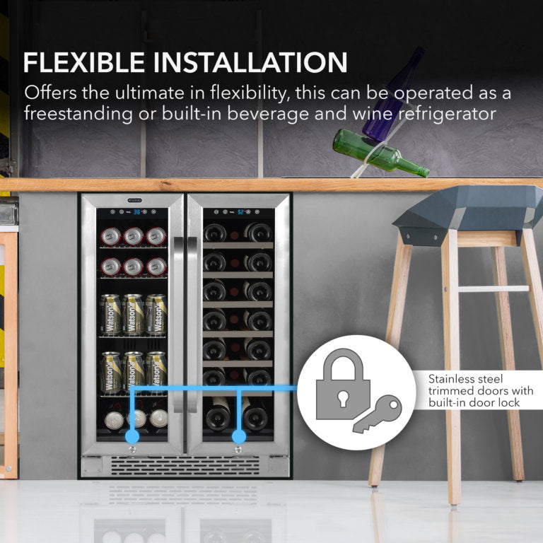 Whynter BWB-2060FDS/BWB-2060FDSa 24″ Built-In French Door Dual Zone 20 Bottle Wine Refrigerator 69 Can Beverage Center