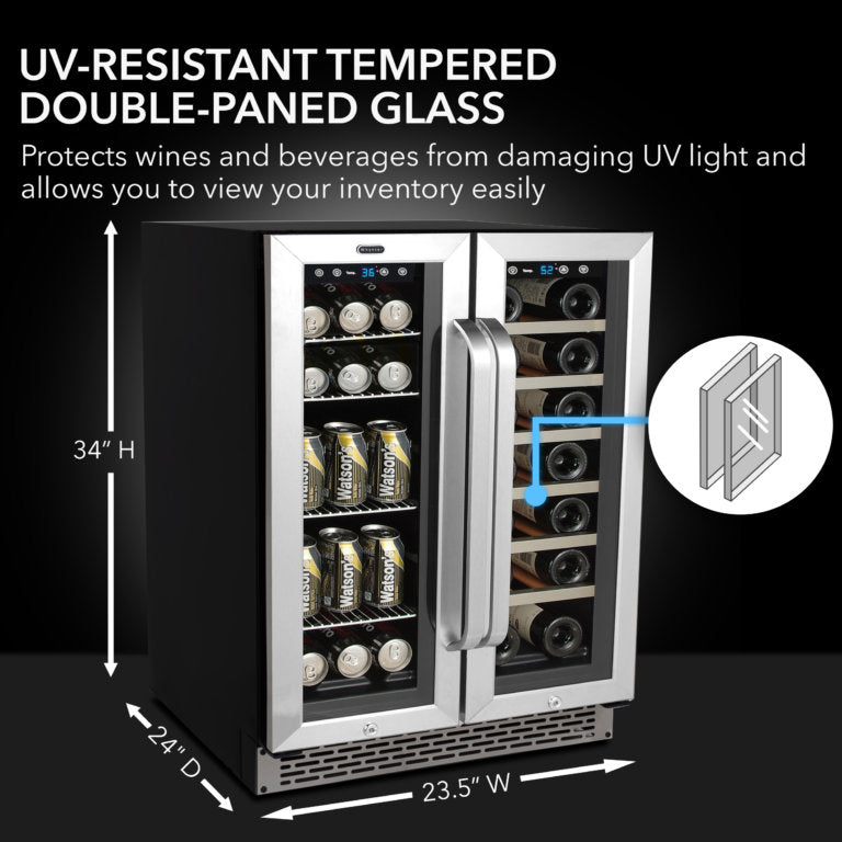 Whynter BWB-2060FDS/BWB-2060FDSa 24″ Built-In French Door Dual Zone 20 Bottle Wine Refrigerator 69 Can Beverage Center