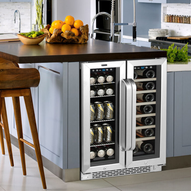 Whynter BWB-2060FDS/BWB-2060FDSa 24″ Built-In French Door Dual Zone 20 Bottle Wine Refrigerator 69 Can Beverage Center
