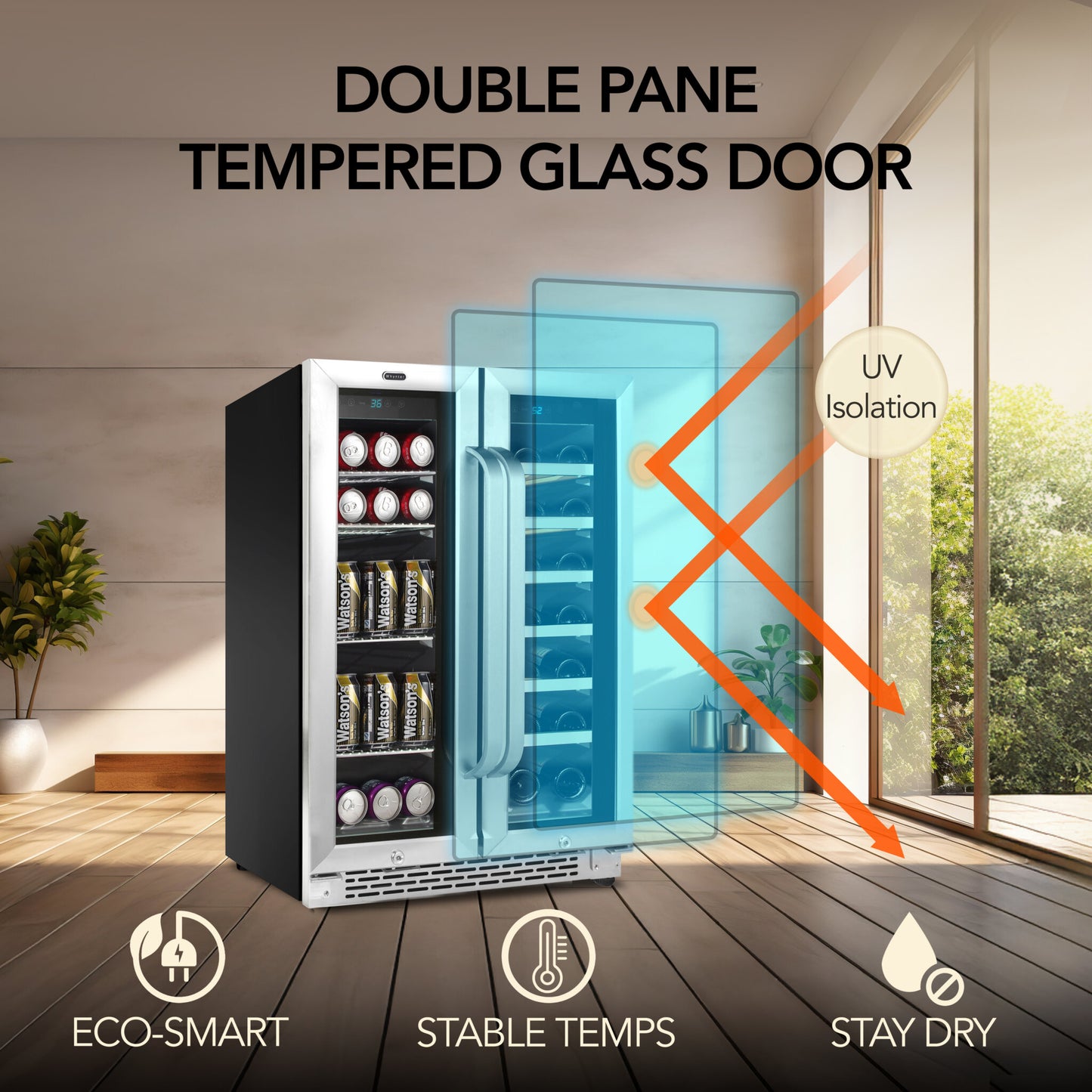 Whynter BWB-2060FDS/BWB-2060FDSa 24″ Built-In French Door Dual Zone 20 Bottle Wine Refrigerator 69 Can Beverage Center