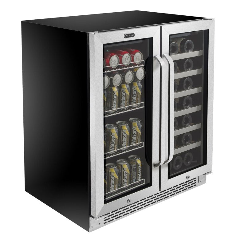 Whynter BWB-3388FDS/BWB-3388FDSa 30″ Built-In French Door Dual Zone 33 Bottle Wine Refrigerator 112 Can Beverage Center