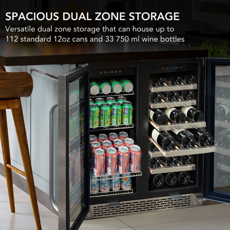 Whynter BWB-3388FDS/BWB-3388FDSa 30″ Built-In French Door Dual Zone 33 Bottle Wine Refrigerator 112 Can Beverage Center