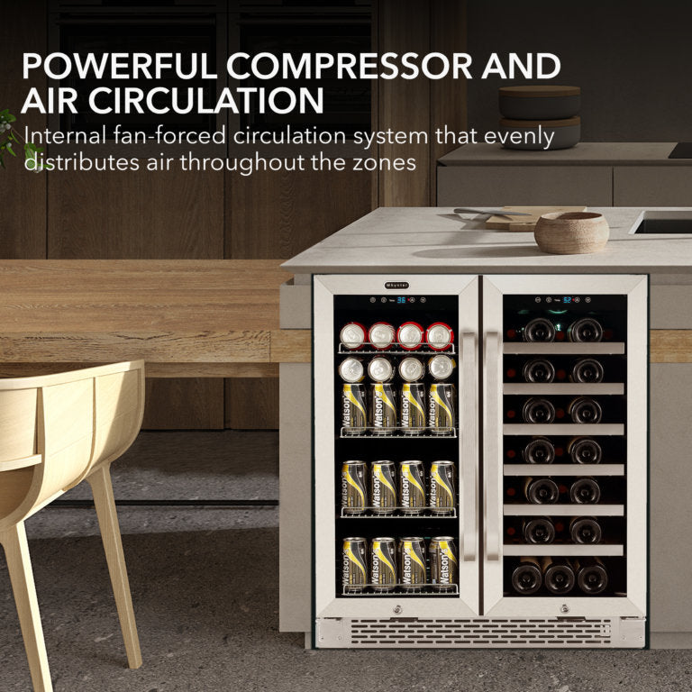 Whynter BWB-3388FDS/BWB-3388FDSa 30″ Built-In French Door Dual Zone 33 Bottle Wine Refrigerator 112 Can Beverage Center