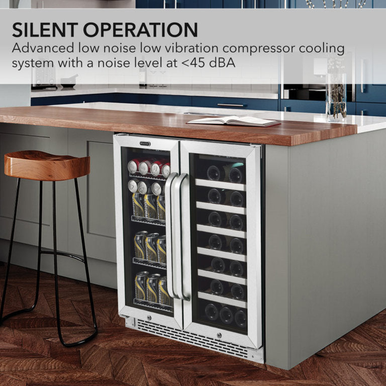 Whynter BWB-3388FDS/BWB-3388FDSa 30″ Built-In French Door Dual Zone 33 Bottle Wine Refrigerator 112 Can Beverage Center