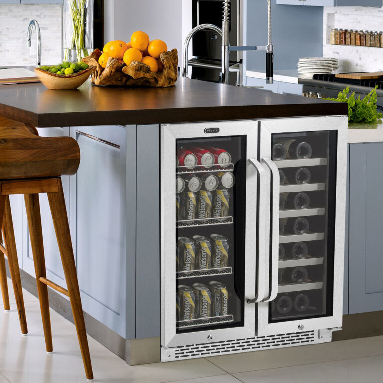 Whynter BWB-3388FDS/BWB-3388FDSa 30″ Built-In French Door Dual Zone 33 Bottle Wine Refrigerator 112 Can Beverage Center