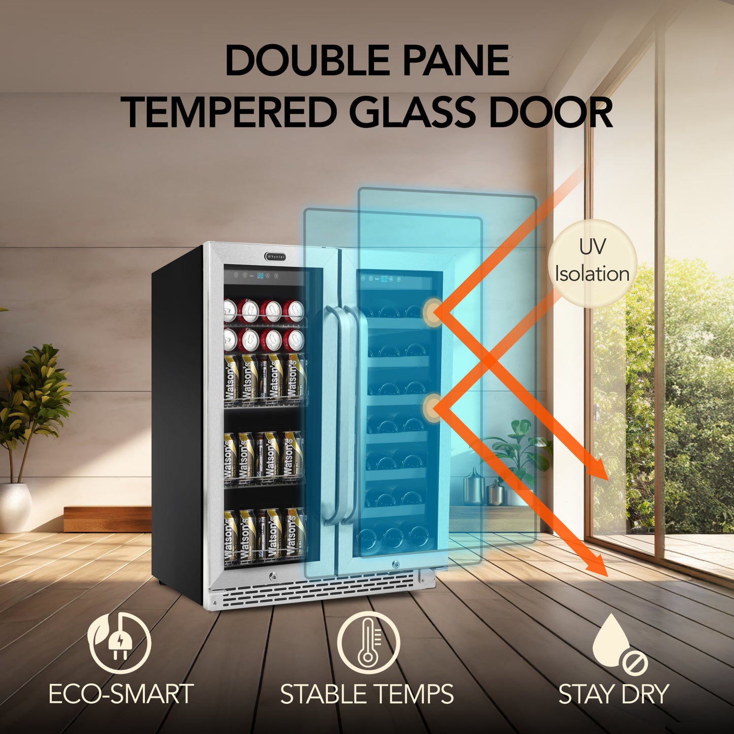 Whynter BWB-3388FDS/BWB-3388FDSa 30″ Built-In French Door Dual Zone 33 Bottle Wine Refrigerator 112 Can Beverage Center