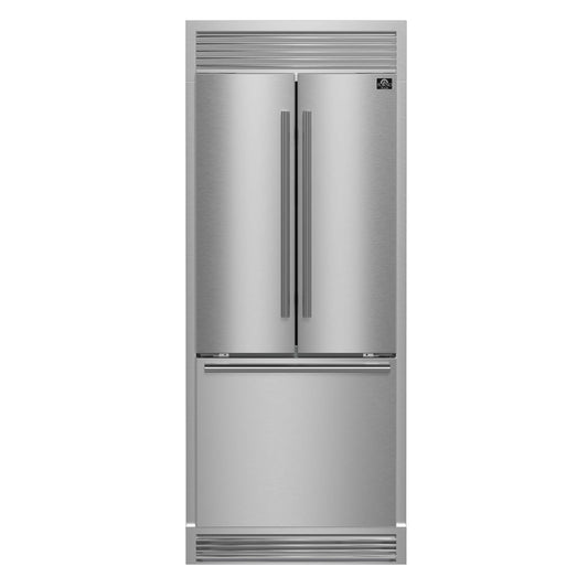 FORNO 35-inch French Door Refrigerator with Bottom Freezer 17.5 Cu.Ft. Capacity – Stainless Steel No Frost Fridge with Ice Maker, Child Safety Lock and Decorative Grill Trim kit