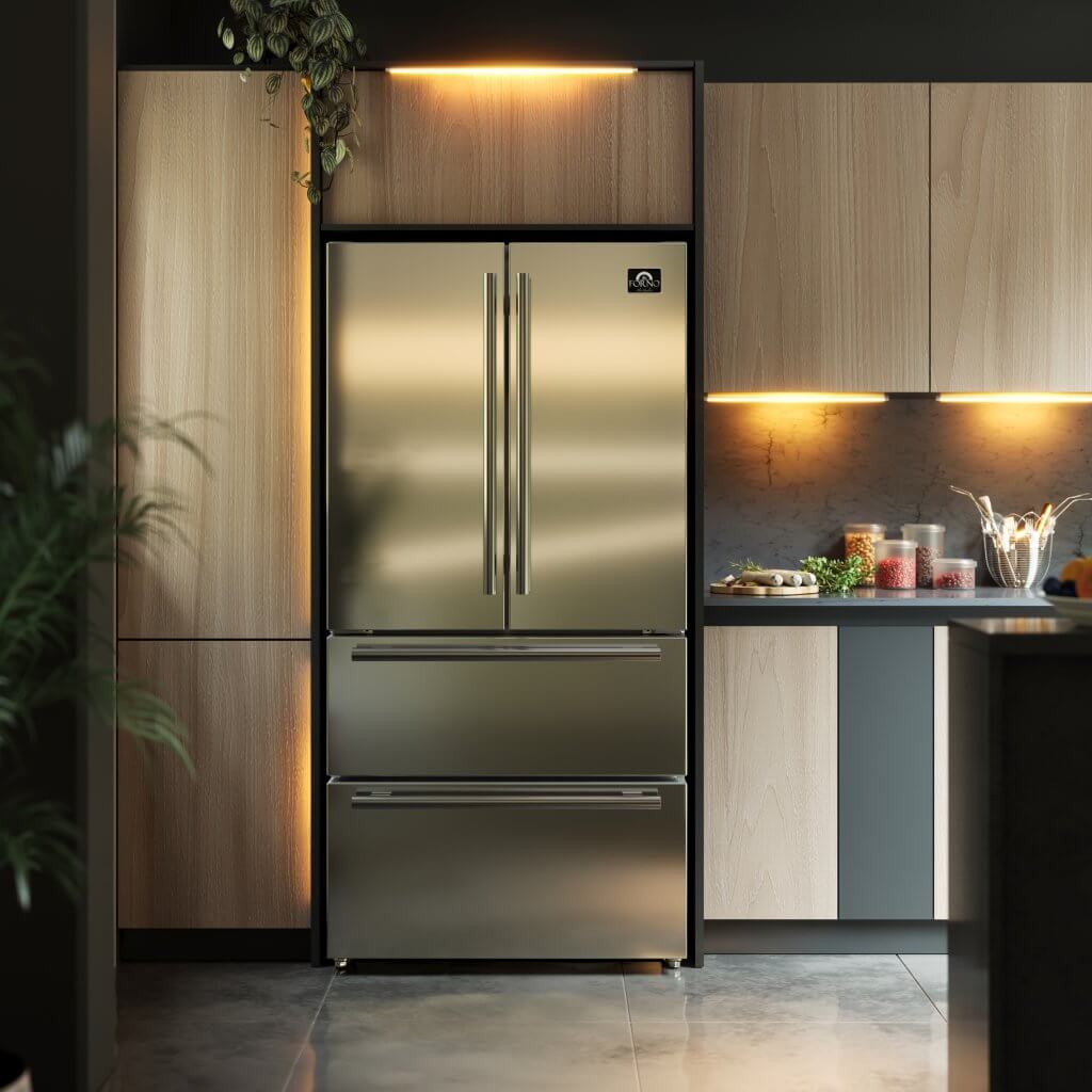 FORNO Moena 36″ French Door 19.2 Cu.Ft. Stainless Steel Refrigerator with Grill Trim