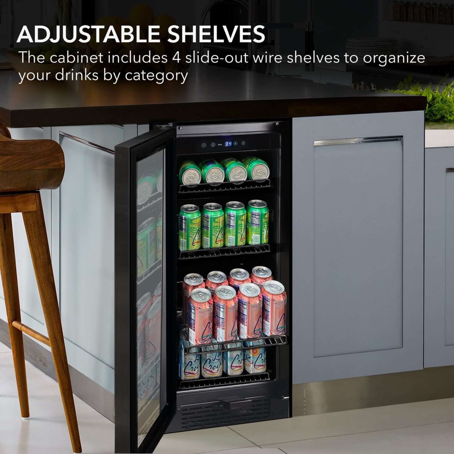 Whynter BBR-801BG 15″ Built-in Black Glass 100-can capacity 3.0 cu ft. Beverage Refrigerator