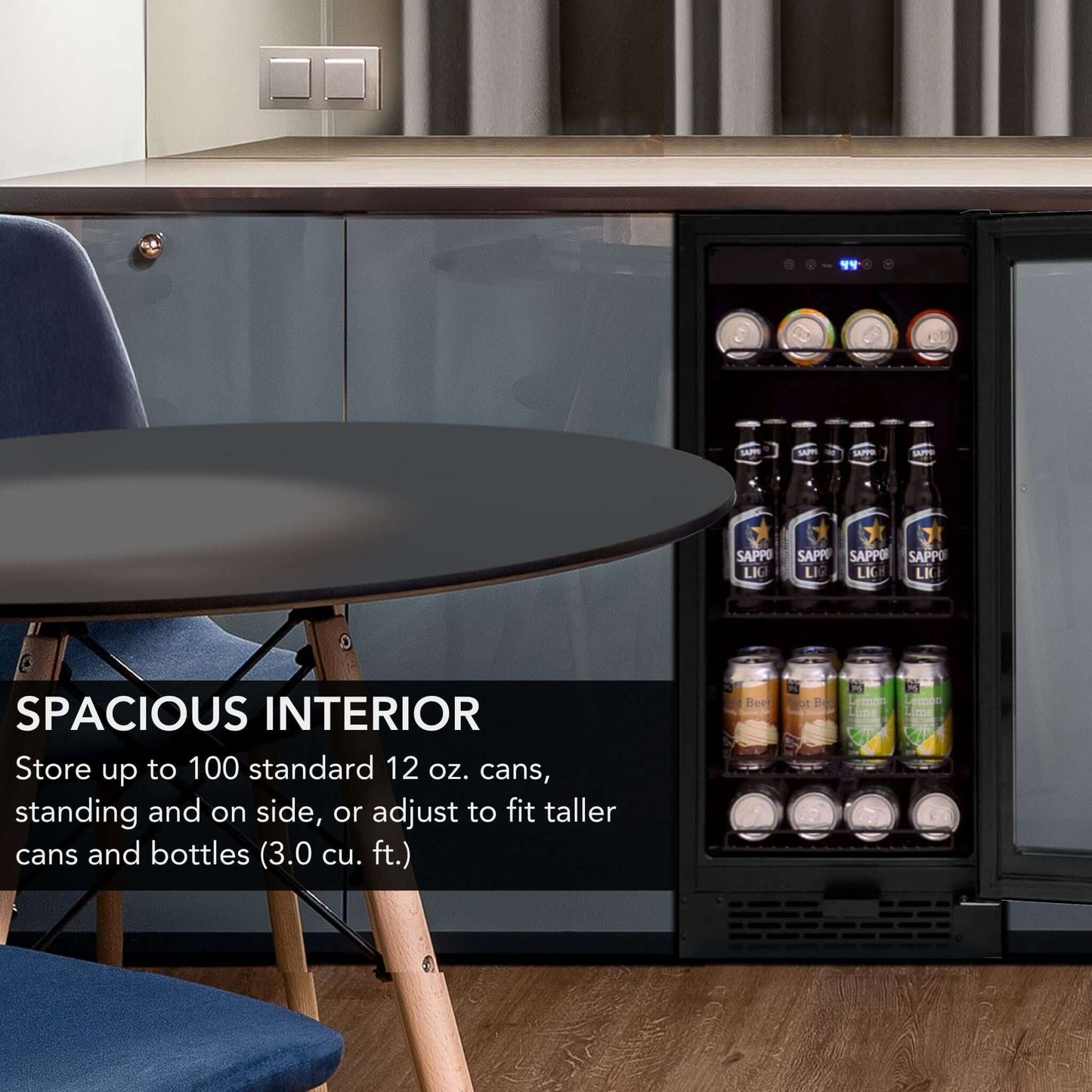 Whynter BBR-801BG 15″ Built-in Black Glass 100-can capacity 3.0 cu ft. Beverage Refrigerator