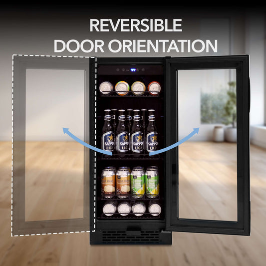 Whynter BBR-801BG 15″ Built-in Black Glass 100-can capacity 3.0 cu ft. Beverage Refrigerator