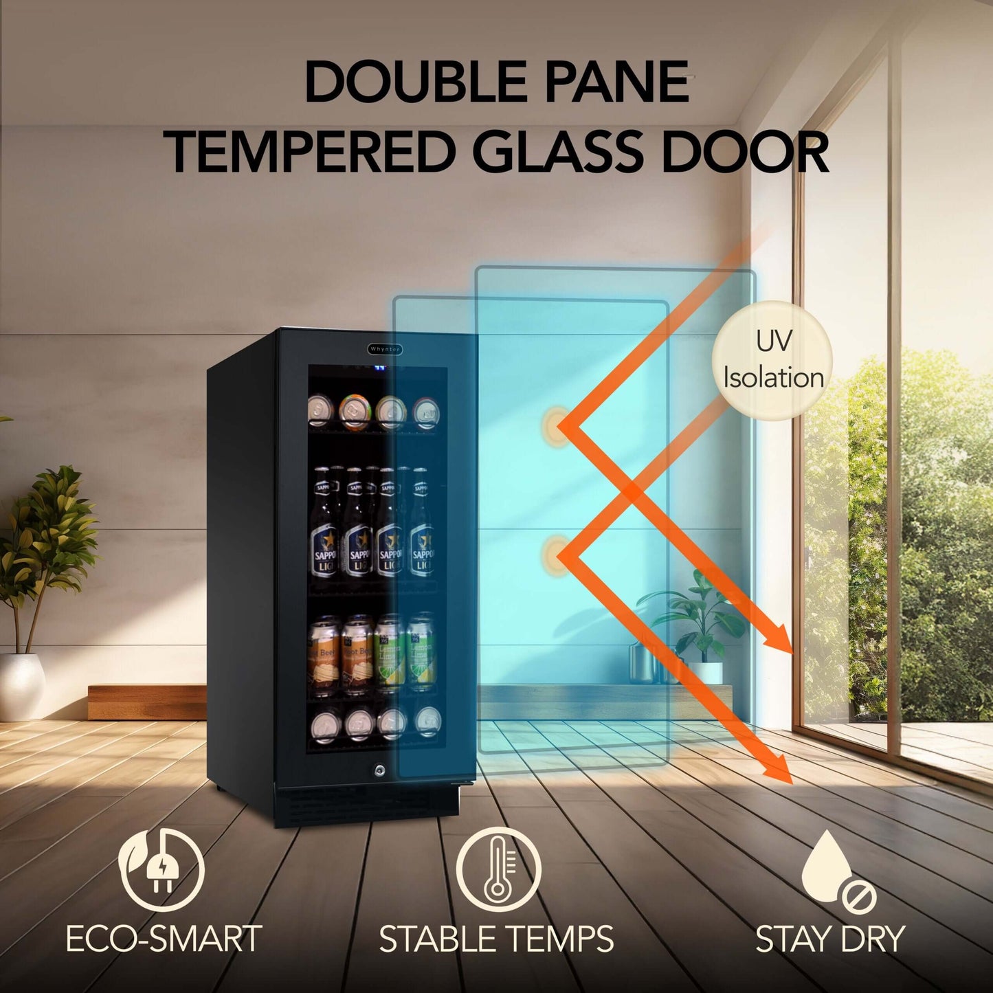 Whynter BBR-801BG 15″ Built-in Black Glass 100-can capacity 3.0 cu ft. Beverage Refrigerator