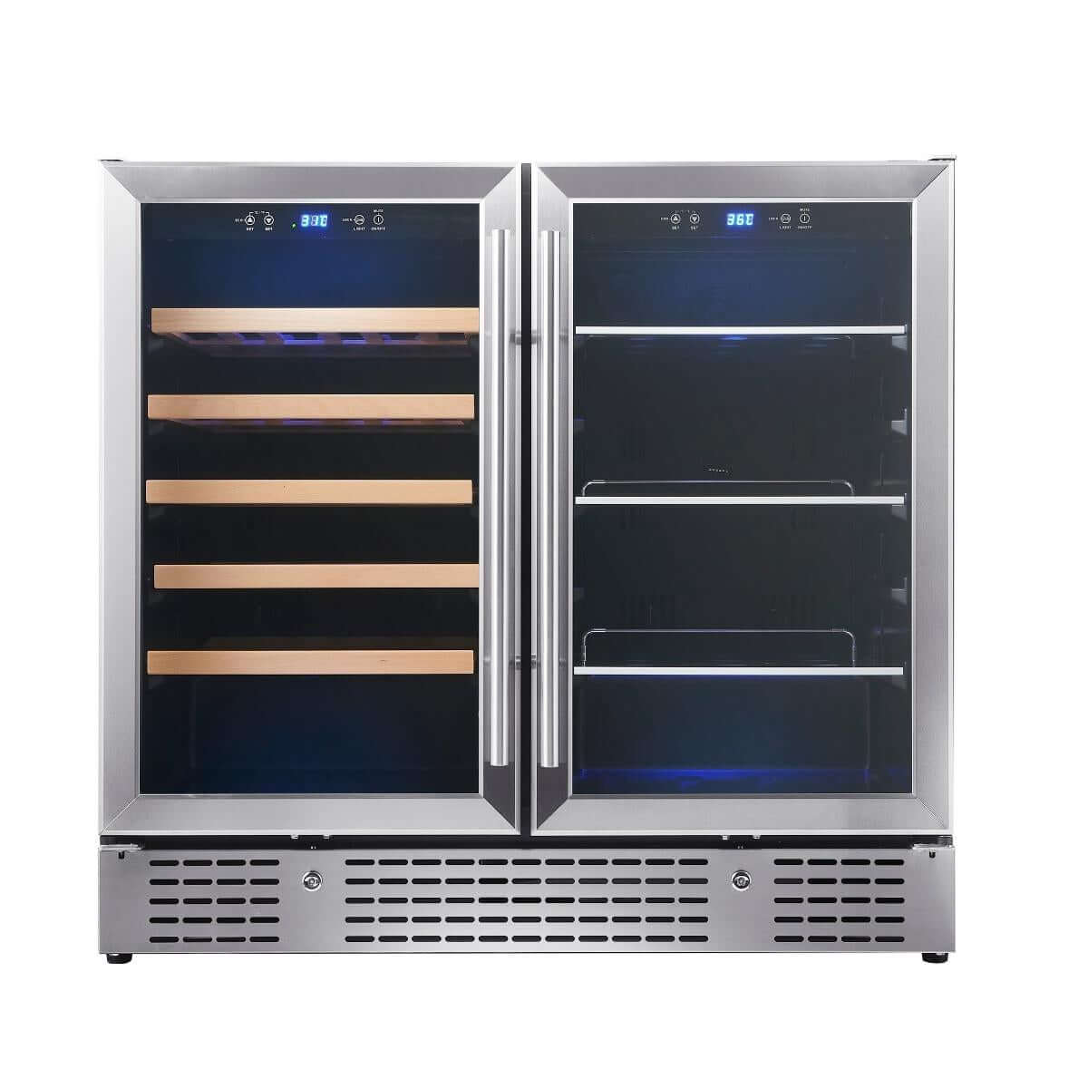 Kings Bottle 36" Dual Zone Beer & Wine Cooler Combination with Low-E Glass Door & Stainless Steel Trim