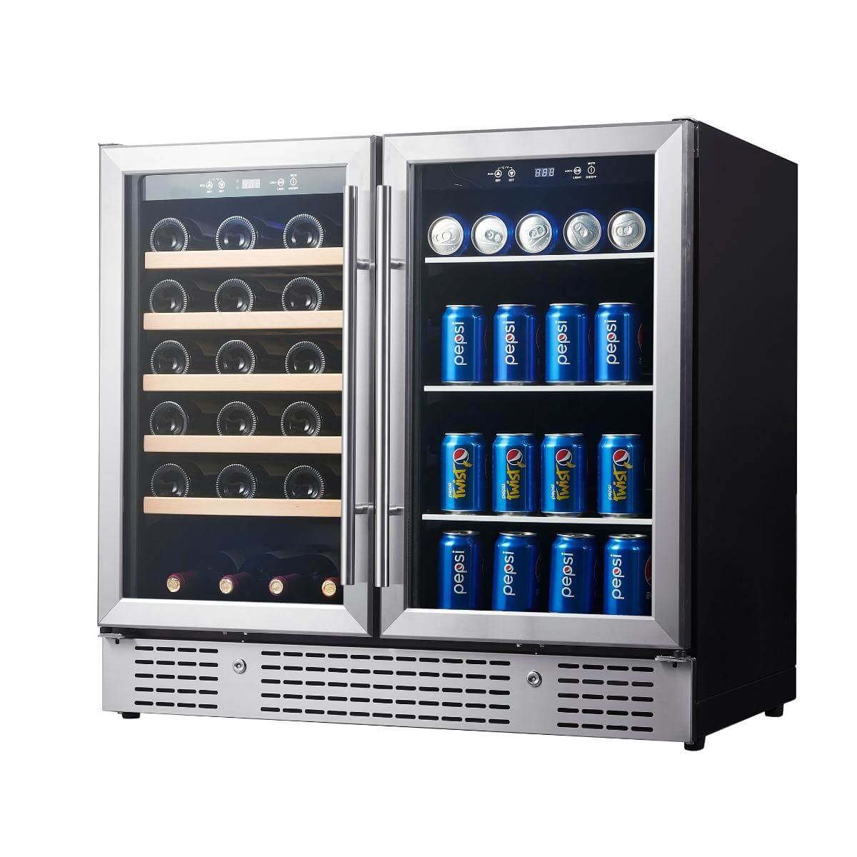 Kings Bottle 36" Dual Zone Beer & Wine Cooler Combination with Low-E Glass Door & Stainless Steel Trim