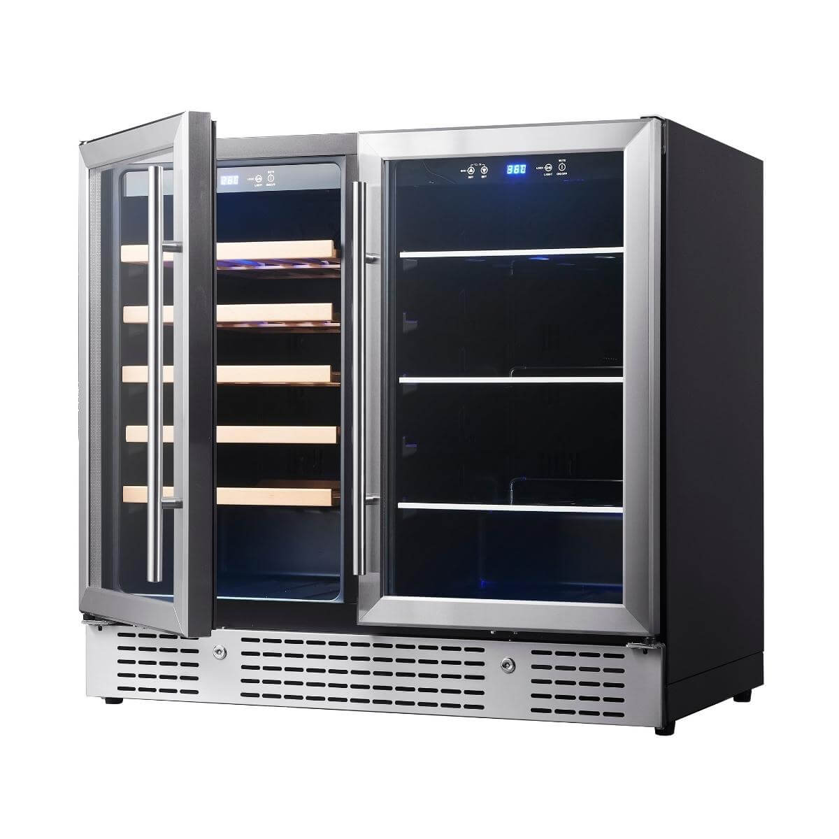 Kings Bottle 36" Dual Zone Beer & Wine Cooler Combination with Low-E Glass Door & Stainless Steel Trim