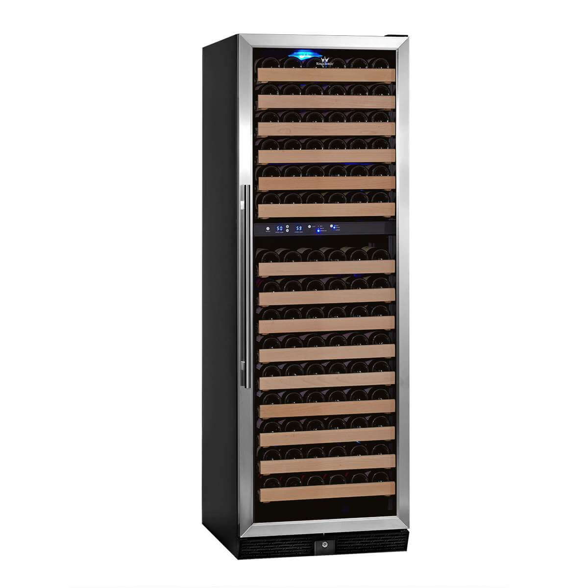 A wine cooler with a glass door and 164 bottle capacity.