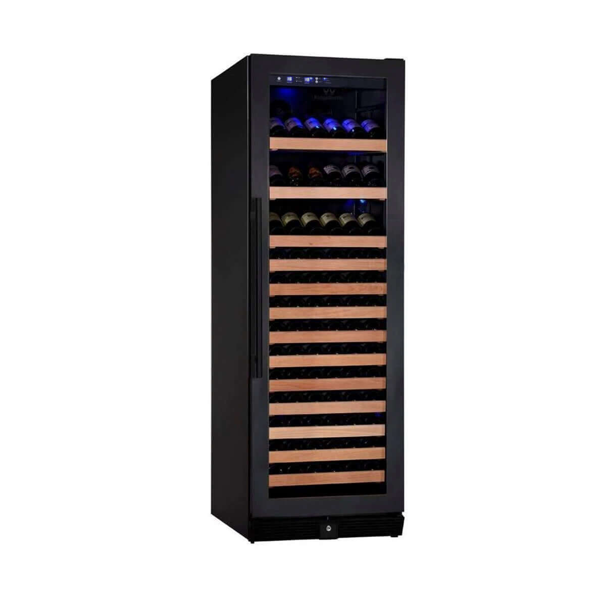 A sleek upright wine cooler fridge with 166 bottles of wine, perfect for any kitchen, bar, or wine room.