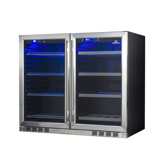 Kings Bottle 39" Under Counter Wine & Beer Dual Zone Fridge Combo with Stainless Steel Trim