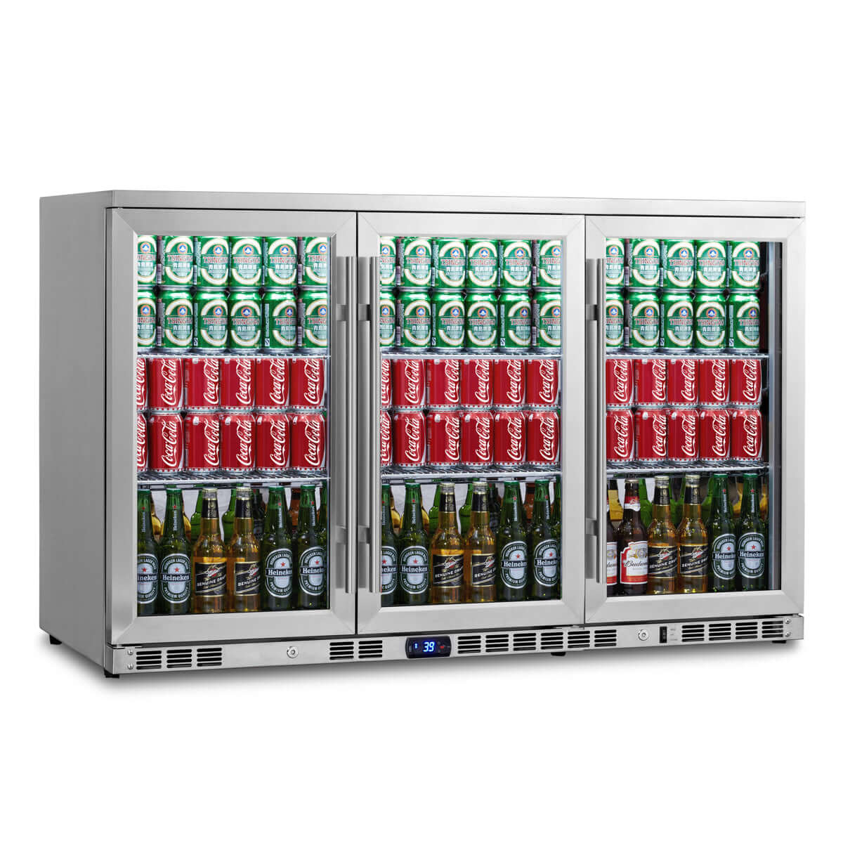 Kings Bottle 53" Heating Glass 3 Door Large Beverage Refrigerator Full Stainless Steel
