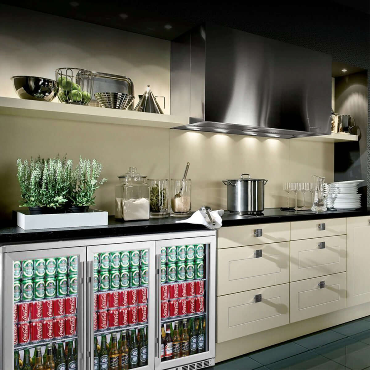 Kings Bottle 53" Heating Glass 3 Door Large Beverage Refrigerator Full Stainless Steel