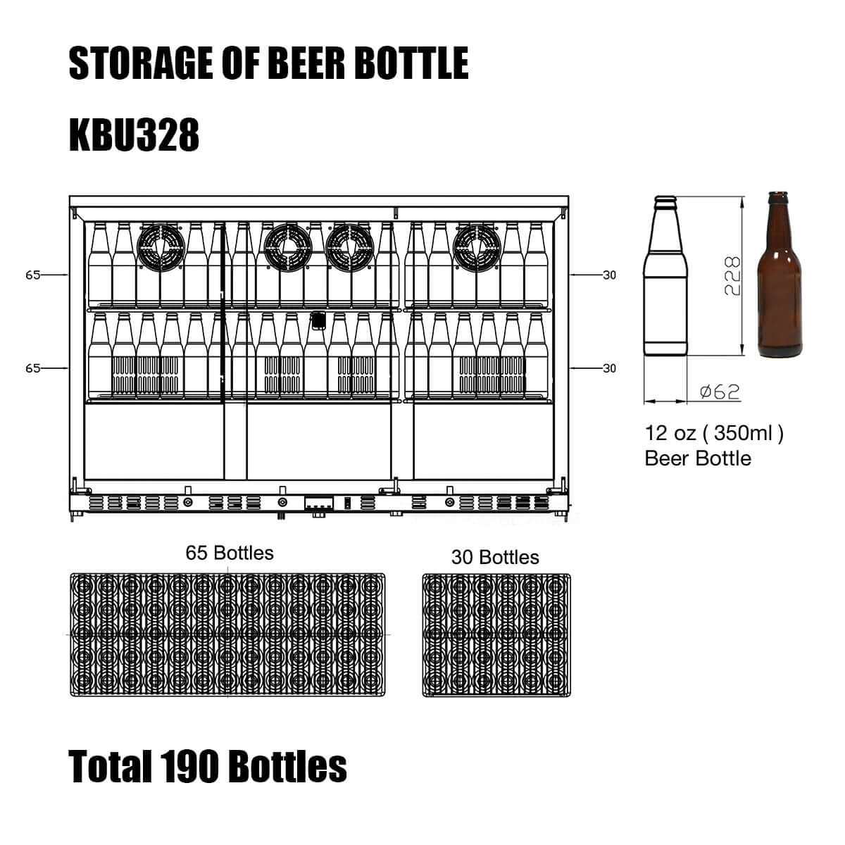 Kings Bottle 53" Heating Glass 3 Door Large Beverage Refrigerator Full Stainless Steel