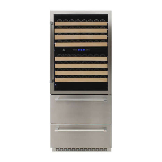Vinotemp 135 Bottle Triple Zone Wine and 2 Drawer Beverage Cooler - front view door closed