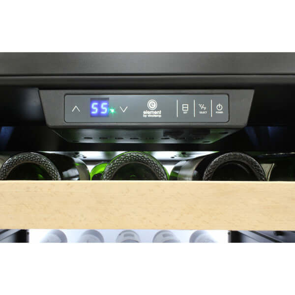 Vinotemp 173 Bottle Backlit Series Single Zone Wine Cooler with White Backlit Panel - front view zoomed in drawer open