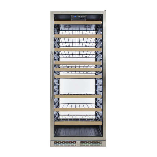 Vinotemp 173 Bottle Backlit Series Single Zone Wine Cooler with White Backlit Panel - front view without bottles