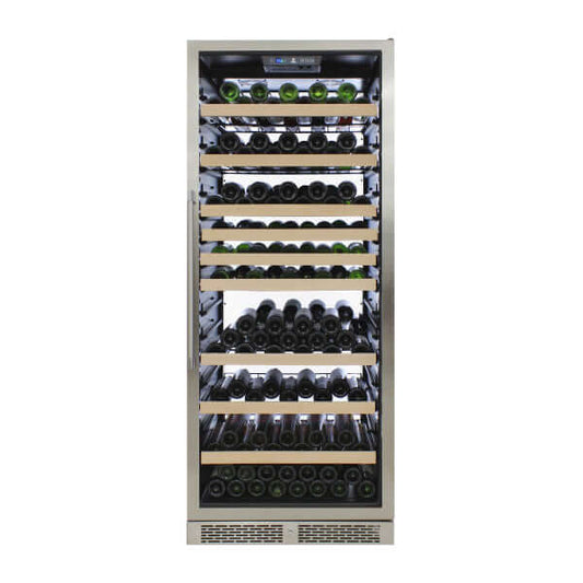 Vinotemp 173 Bottle Backlit Series Single Zone Wine Cooler with White Backlit Panel - front view with bottles